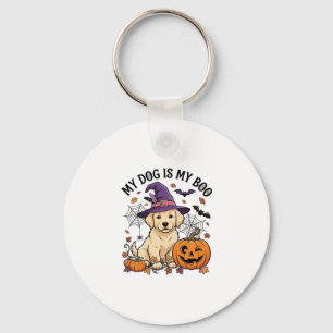 Porte-clés Chien est Boo Halloween Sorcière Chiot Citrouille_