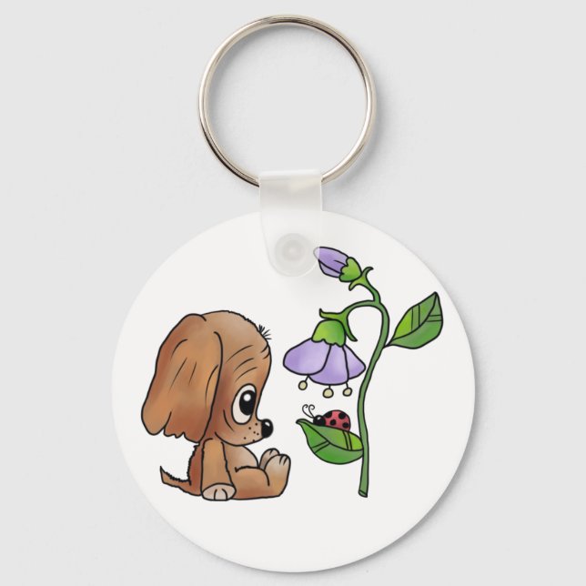 Porte-clés Chien et fleur (Recto)