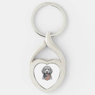 Porte-clés Chien gribouillé patriotique Gravure vintage vecte