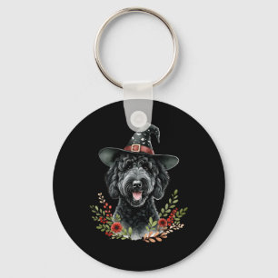 Porte-clés Chien Labradoodle noir Halloween aquarelle