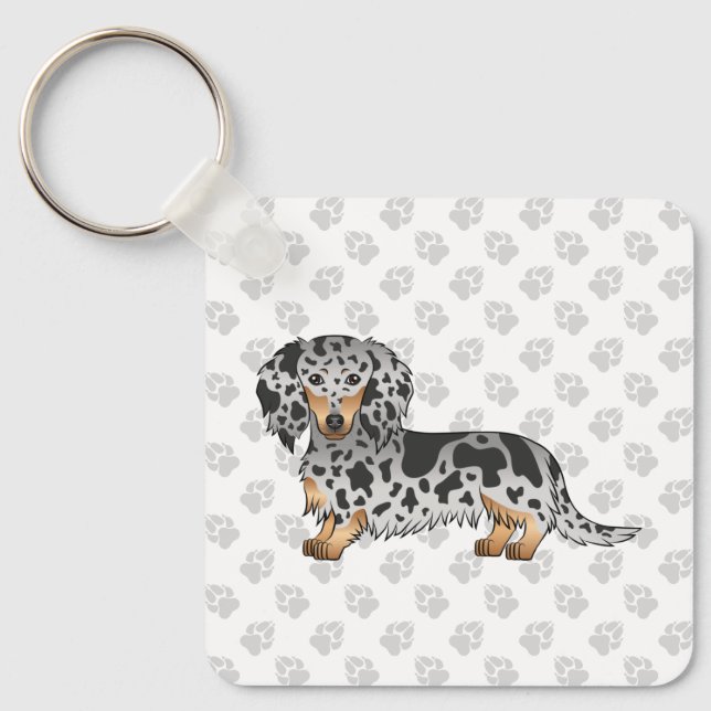 Porte-clés Chien Longue Cheveux Noir Et Tan (Recto)