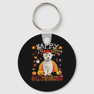 Porte-clés Chien maltais Halloween Chien de Noël Joyeux Hallo