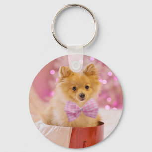 Porte-clés Chien mignon avec cou rose Photographie de Noël