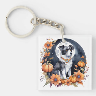 Porte-clés Chien mignon Halloween Floral Moon Canine Lover