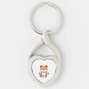 Porte-clés Chien mignon shiba inu faisant du yoga méditation