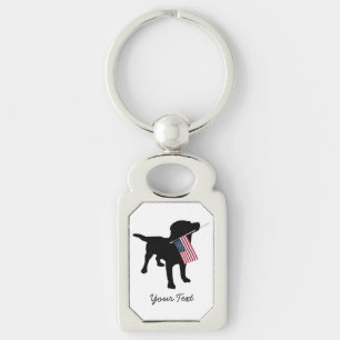 Porte-clés Chien noir de laboratoire avec le drapeau