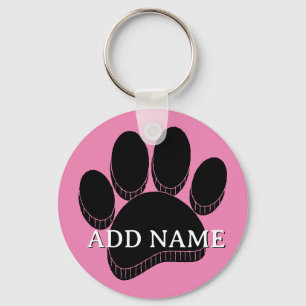 Porte-clés Chien noir Pawprint main tiré Nom personnalisé ros