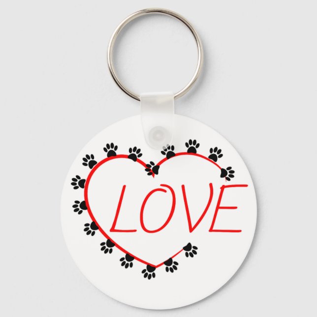 Porte-clés Chien Paws Red Heart Love (Recto)