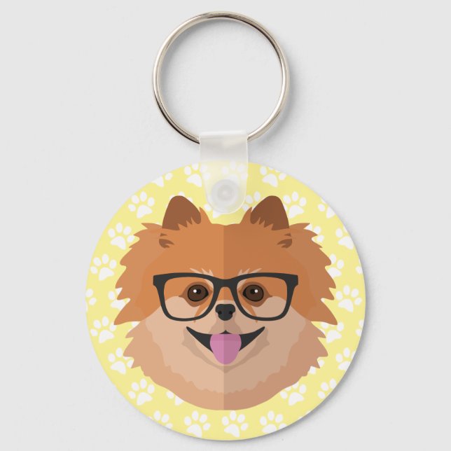 Porte-clés Chien Poméranien En Verres Nerd | Cadeau Hipster m (Recto)