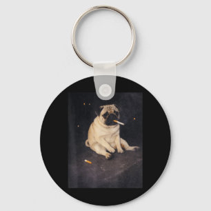 Porte-clés Chien pug drôle fumant une cigarette mème rue