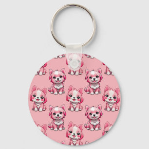 Porte-clés Chien rose Motif design - Rose
