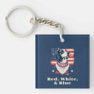 Porte-clés Chien Rouge, Blanc et Bleu