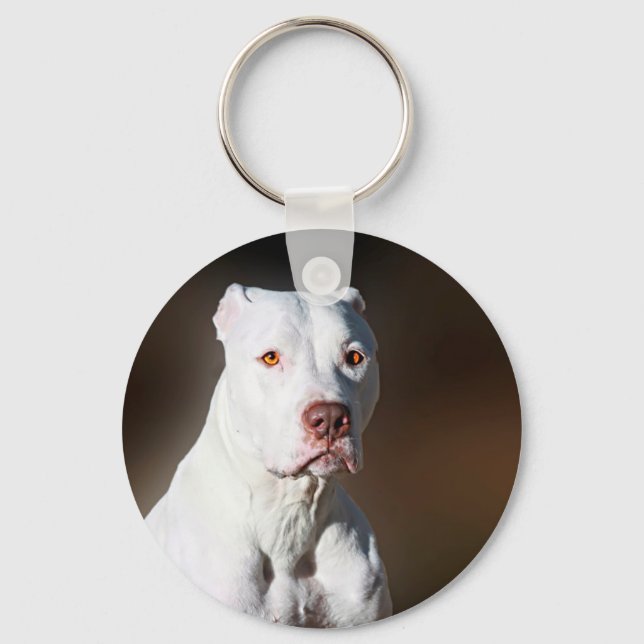 Porte-clés Chien Secouru blanc américain Pitbull Terrier (Recto)