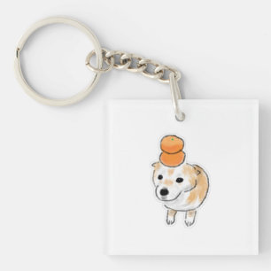 Porte-clés Chien Shiba mignon avec des mandarines sur la tête