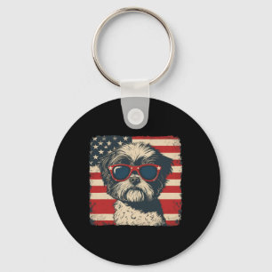 Porte-clés Chien Shih Tzu Drapeau États-Unis Patriotique Quat