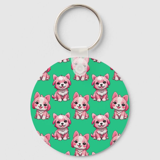 Porte-clés Chiens roses mignons - Vert  (Recto)