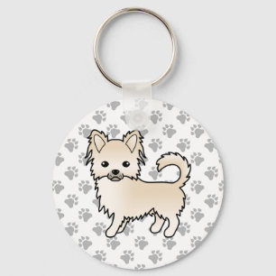 Porte-clés Chihuahua à poil long crème Chien de dessin animé