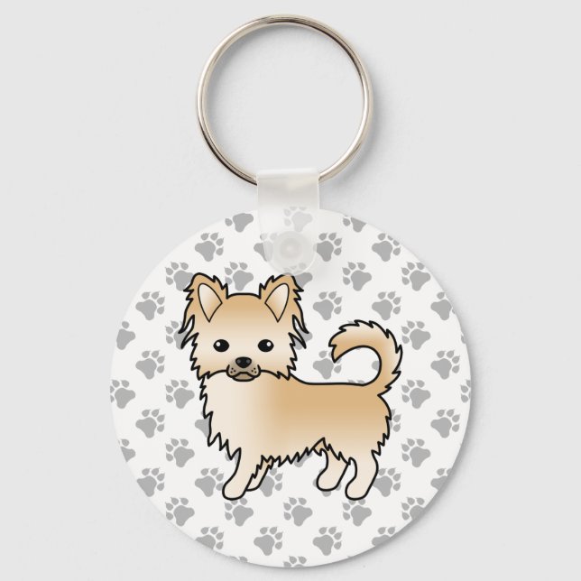Porte-clés Chihuahua à poil long fauve Chien de dessin animé  (Recto)