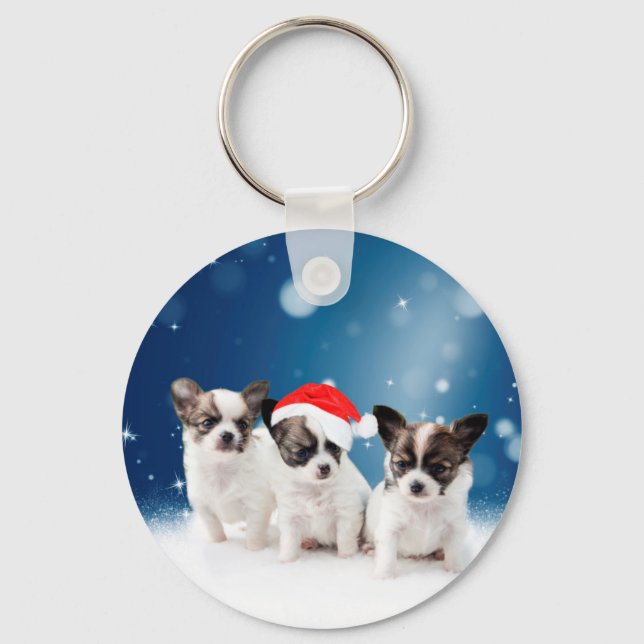 Porte-clés Chihuahua Chiuppies mignonnes avec Noël du Père No (Recto)