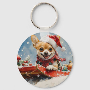 Porte-clés Chihuahua Dog in Sledge Let it neiger Noël