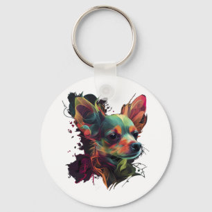 Porte-clés Chihuahua peinture Abstraite couleur mignonne chie