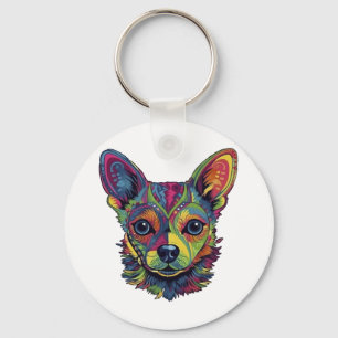 Porte-clés Chihuahua peinture Abstraite couleur mignonne chie