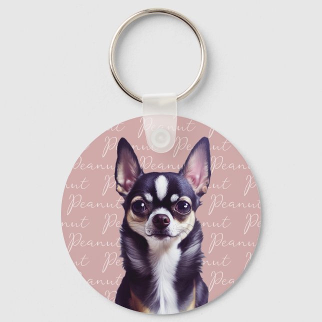 Porte-clés Chihuahua rose personnalisé (Recto)
