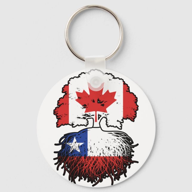 Porte-clés Chili Chilien Canada Drapeau des racines d'arbres (Recto)
