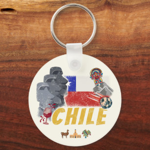 Porte-clés Chili Pavillon Vintage de l'île de Pâques et Alpac
