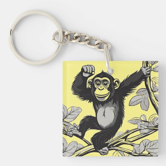 Porte-clés Chimpanzé mignon sur la branche accueille (Devant)