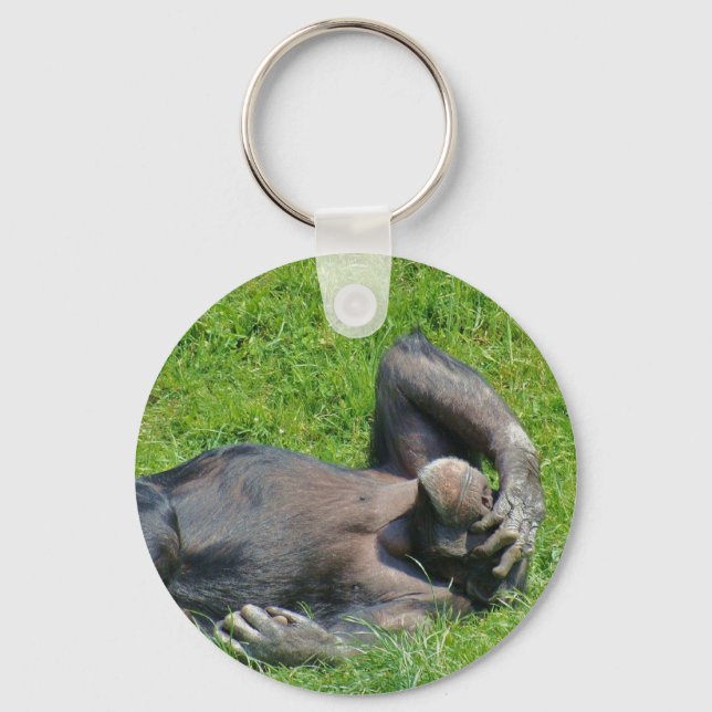 Porte-clés Chimpanzé relaxant dans l'herbe - Porte - clé (Recto)