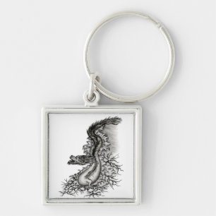 Porte-clés Chine Dragon, noir et blanc Design en Tattoostyl
