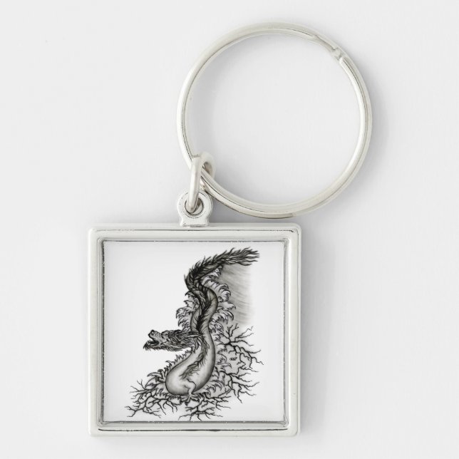 Porte-clés Chine Dragon, noir et blanc Design en Tattoostyl (Devant)