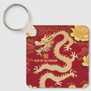 Porte-clés Chinois Yellow Dragon Nouvel An pivoines Monogram 