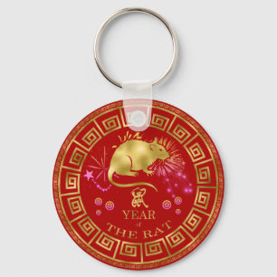 Porte-clés Chinois Zodiac Rat Rouge/Or ID542