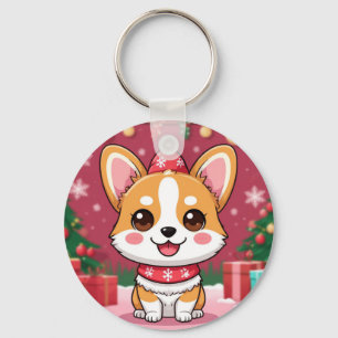 Porte-clés Chiot Corgi Mignon Avec Cadeaux de Noël