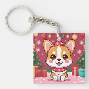 Porte-clés Chiot Corgi Mignon Avec Cadeaux de Noël