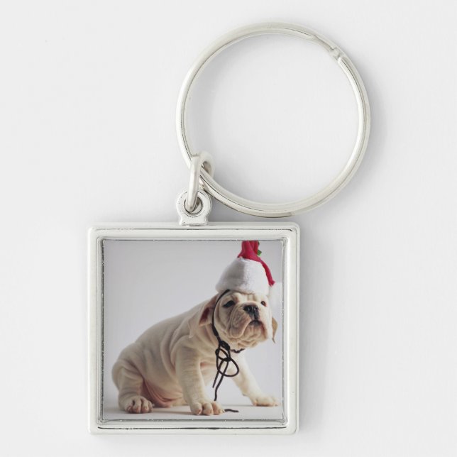 Porte-clés Chiot de bouledogue utilisant le casquette de Père (Devant)