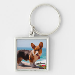 Porte-clés chiot de Pembroke Welsh Corgi debout sur une table