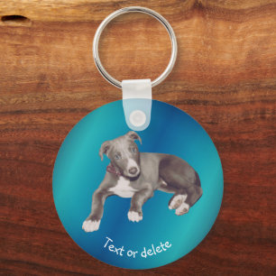 Porte-clés Chiot gris bleu Personnalisé