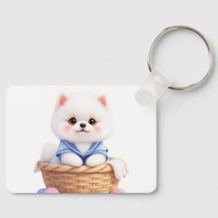 Porte-clés chiot mignon dans un panier