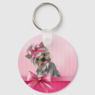 Porte-clés Chiot rose de princesse Yorkie de Yorkshire