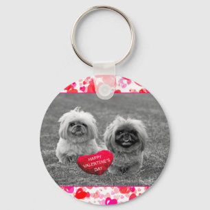 Porte-clés Chiots Pekingese souhaitant Heureuse Sainte-Valent
