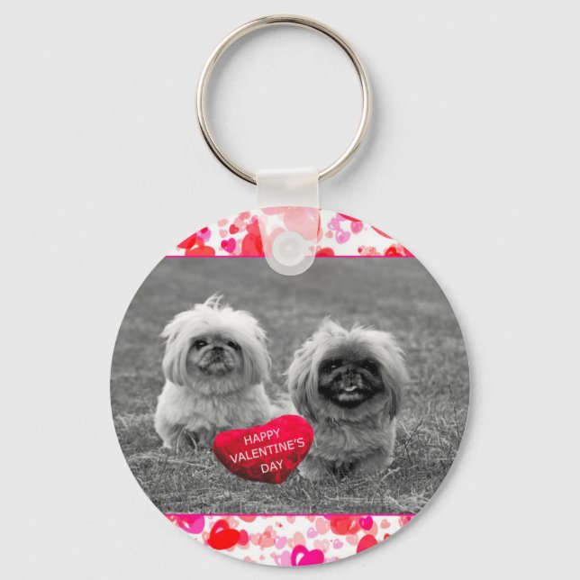 Porte-clés Chiots Pekingese souhaitant Heureuse Sainte-Valent (Recto)