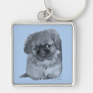 Porte-clés Chiots Pékinois Bleu