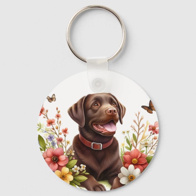 Porte-clés Chocolat d'aquarelle Labrador par jour ensoleillé  (Recto)
