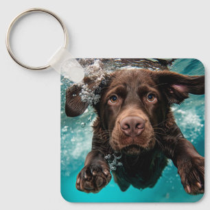 Porte-clés Chocolat Joueur Labrador nage sous l'eau