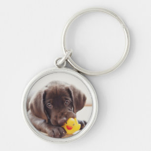 Porte-clés Chocolate Labrador Puppy With Toy Duck