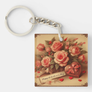 Porte-clés Chocolats et fleurs de la Saint-Valentin vintage