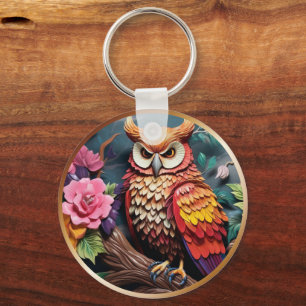 Porte-clés Chouette 3D avec fleurs himsical Inspiré par la na